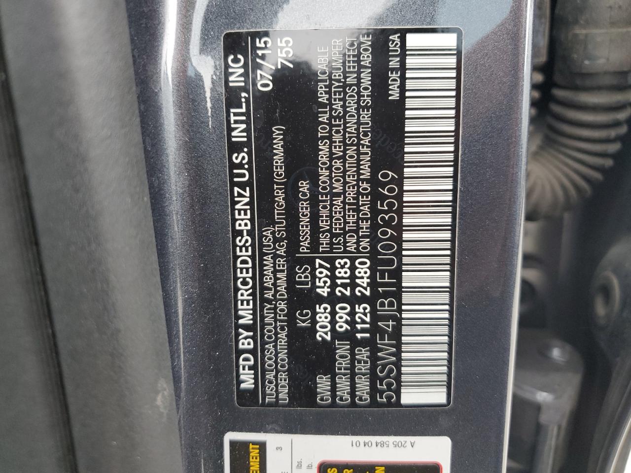 55SWF4JB1FU093569 2015 Mercedes-Benz C 300