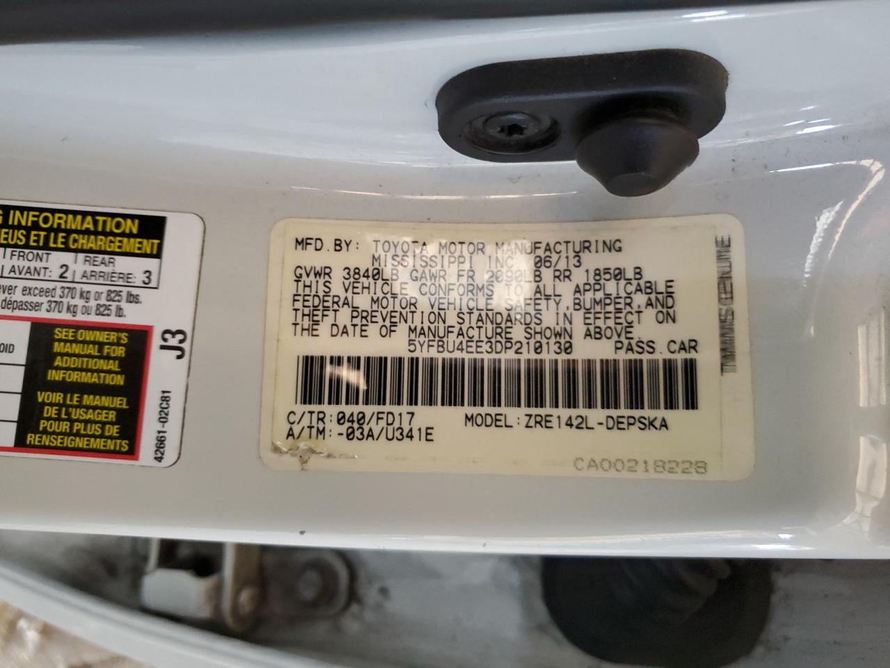 5YFBU4EE3DP210130 2013 Toyota Corolla Base