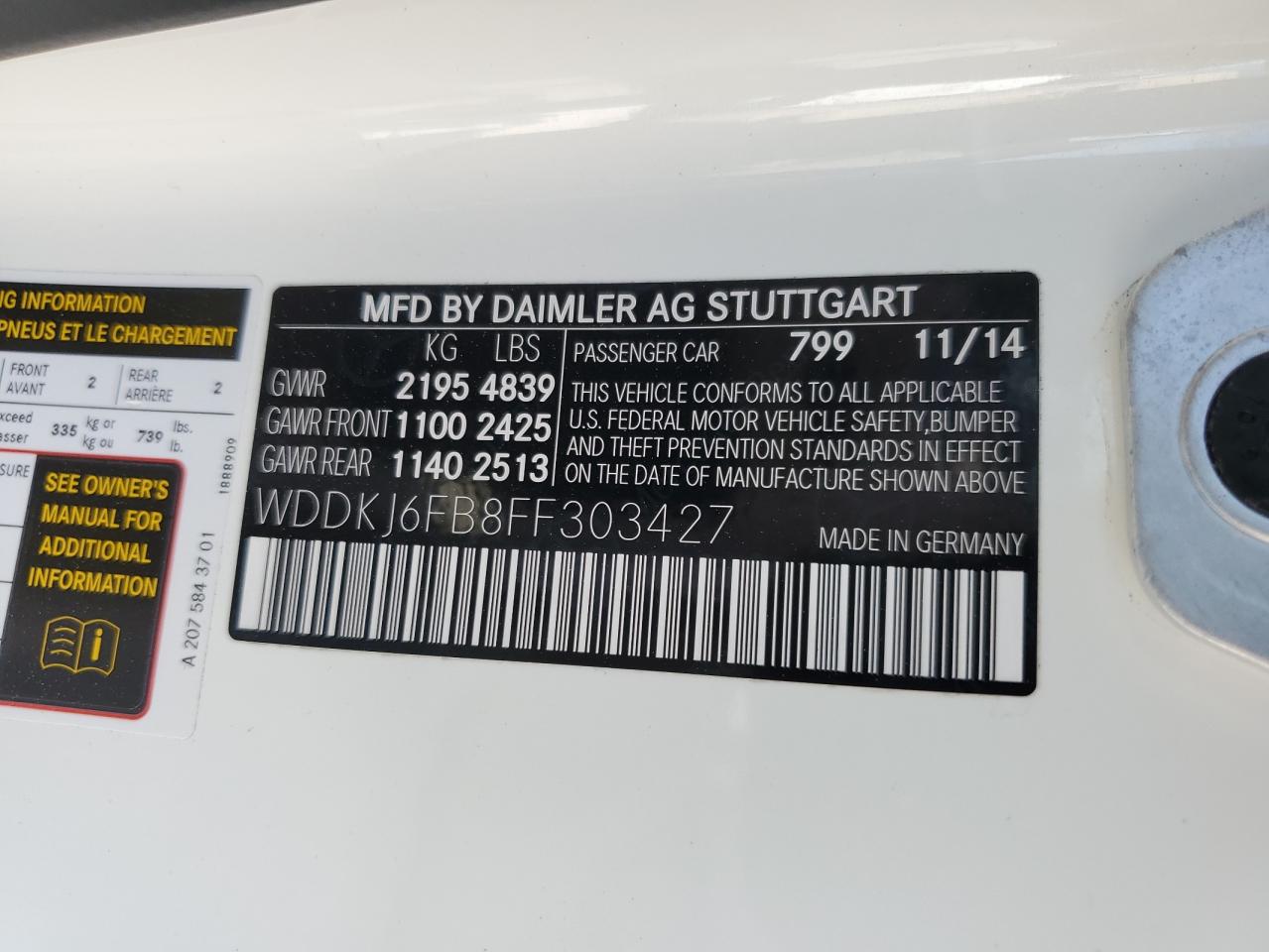 WDDKJ6FB8FF303427 2015 Mercedes-Benz E 400