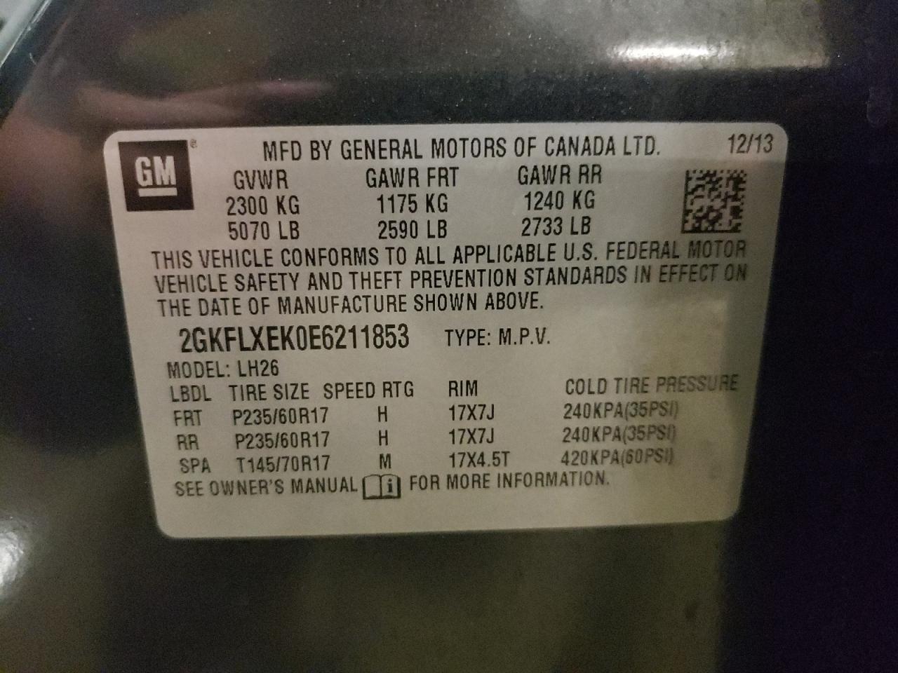 2GKFLXEK0E6211853 2014 GMC Terrain Slt