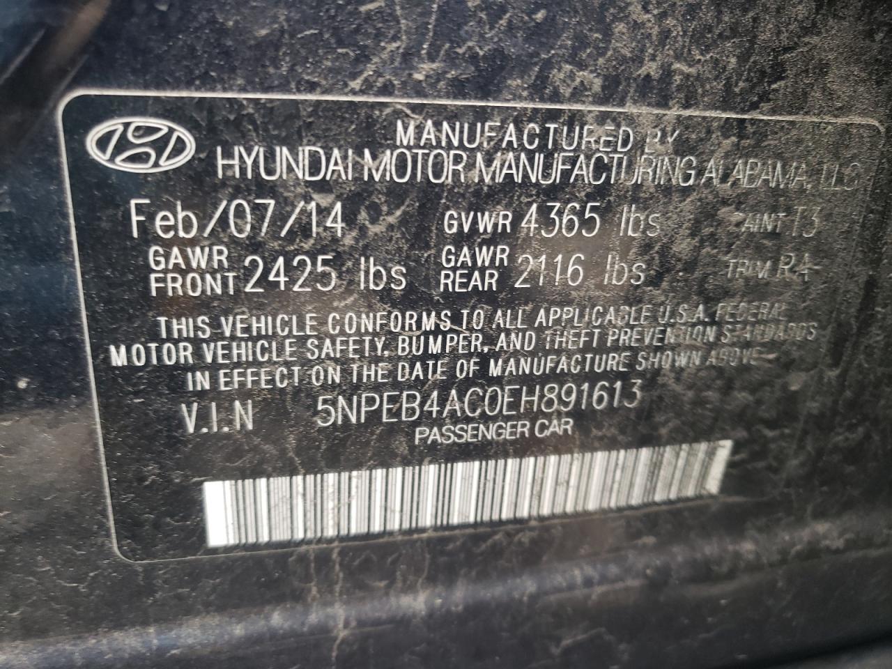 5NPEB4AC0EH891613 2014 Hyundai Sonata Gls