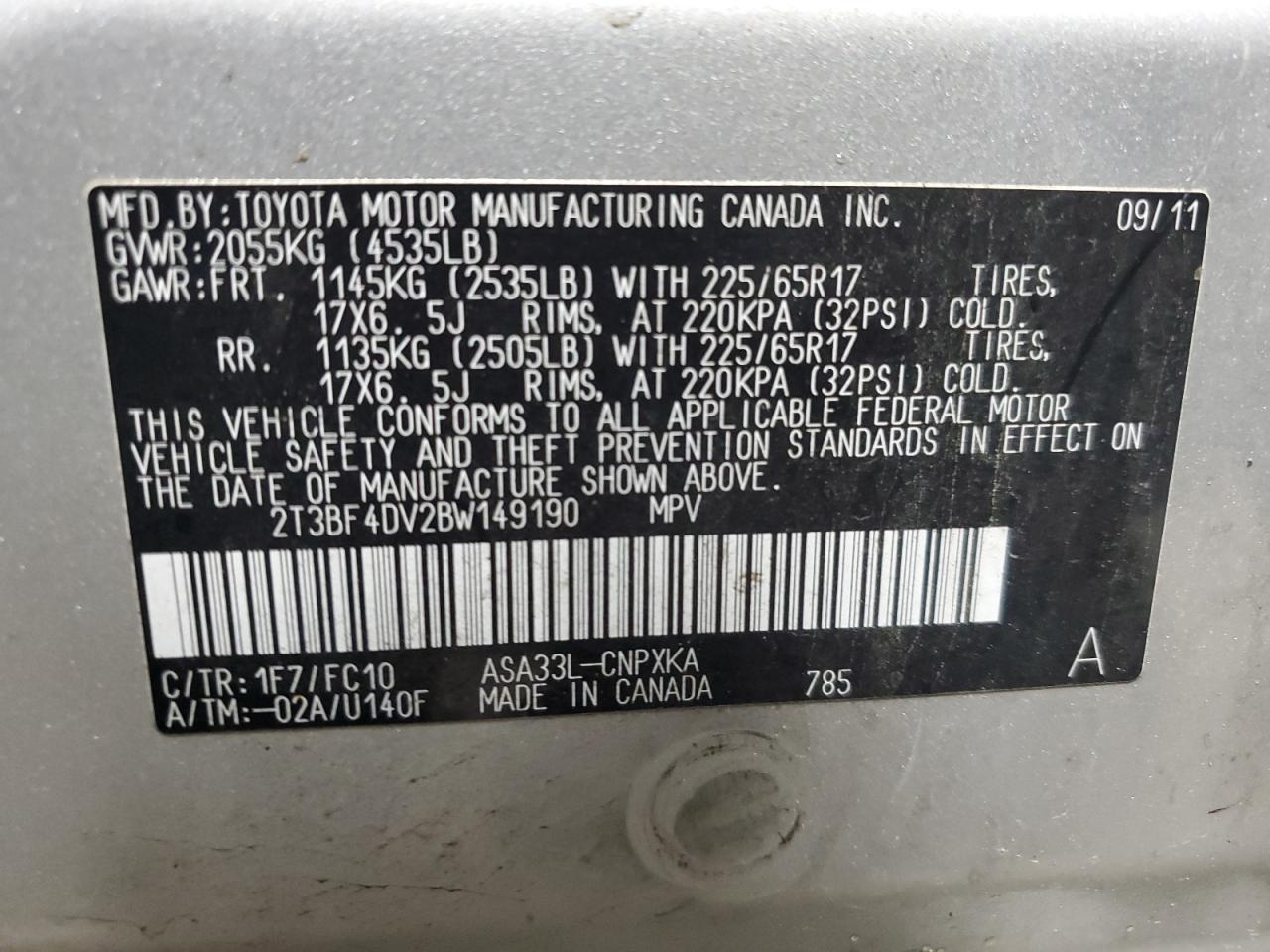 2T3BF4DV2BW149190 2011 Toyota Rav4