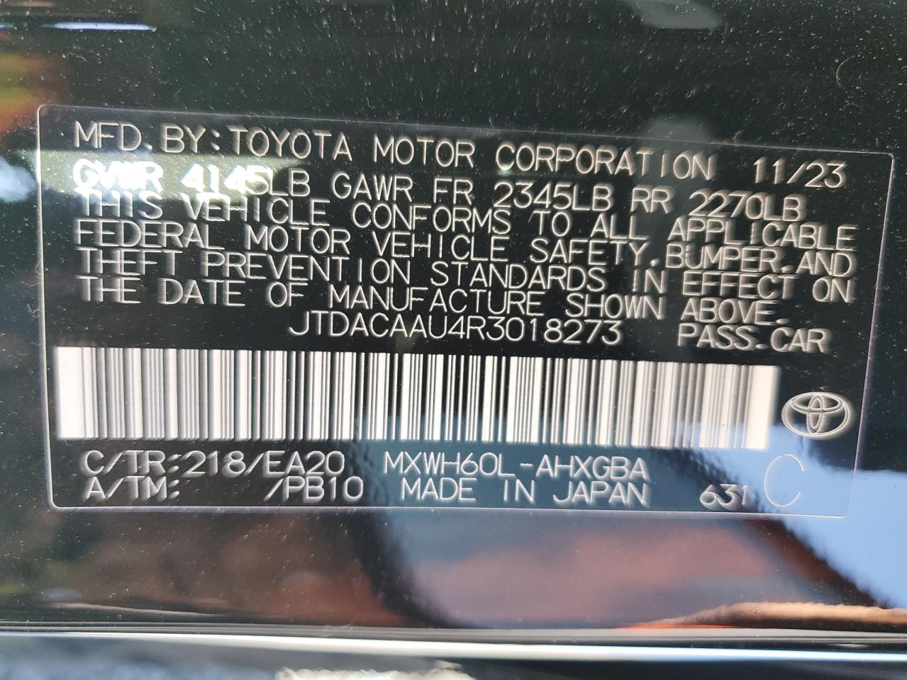 2024 Toyota Prius Le vin: JTDACAAU4R3018273