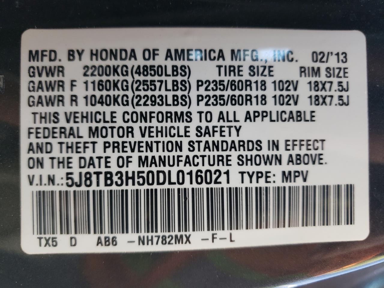 5J8TB3H50DL016021 2013 Acura Rdx Technology