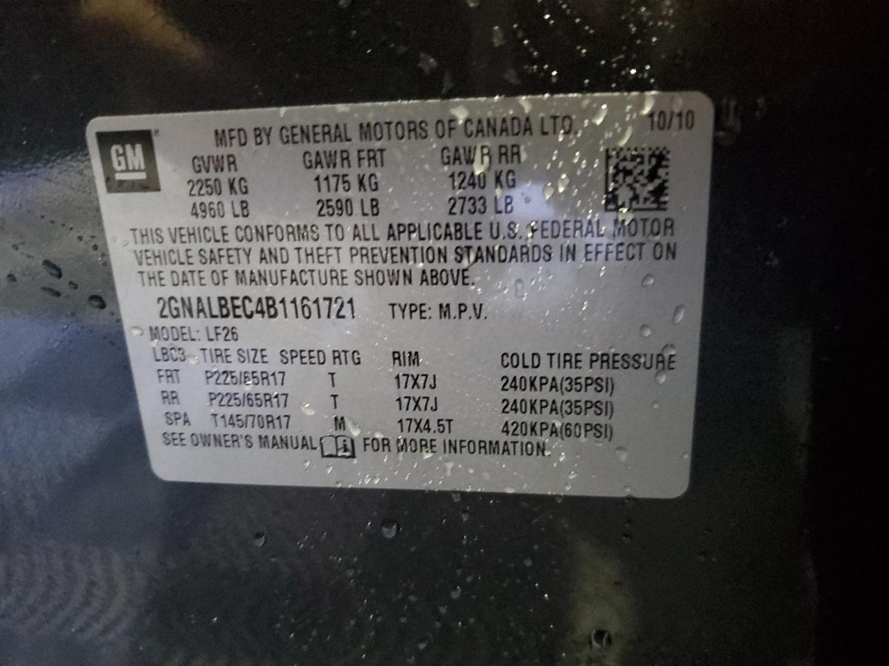 2GNALBEC4B1161721 2011 Chevrolet Equinox Ls