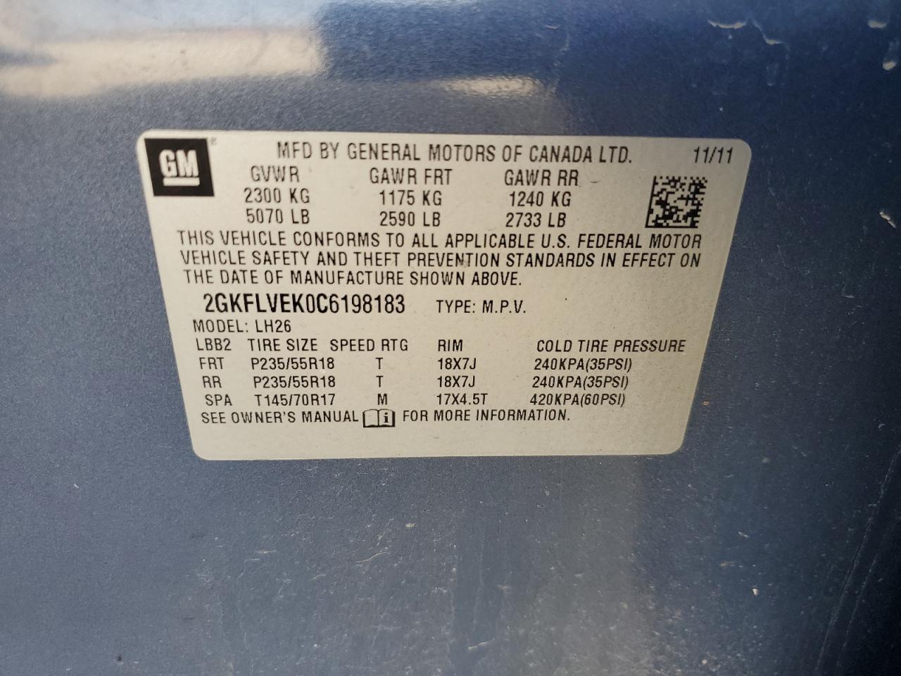 2GKFLVEK0C6198183 2012 GMC Terrain Slt