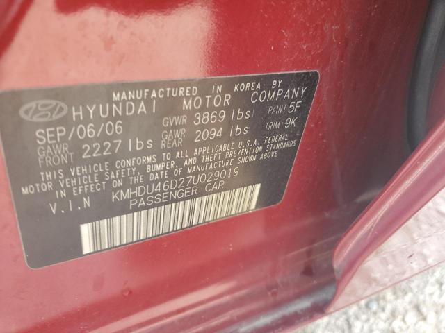 2007 Hyundai Elantra Gls VIN: KMHDU46D27U029019 Lot: 50516064