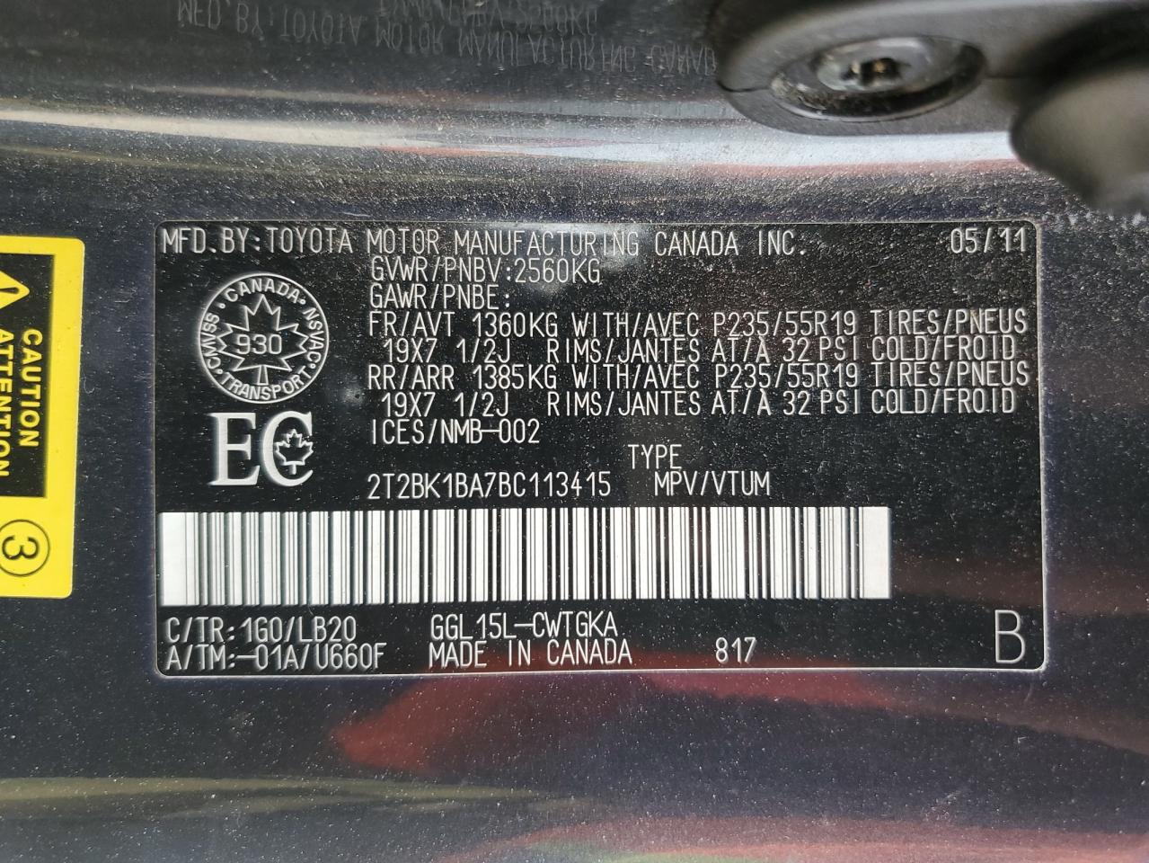 2T2BK1BA7BC113415 2011 Lexus Rx 350