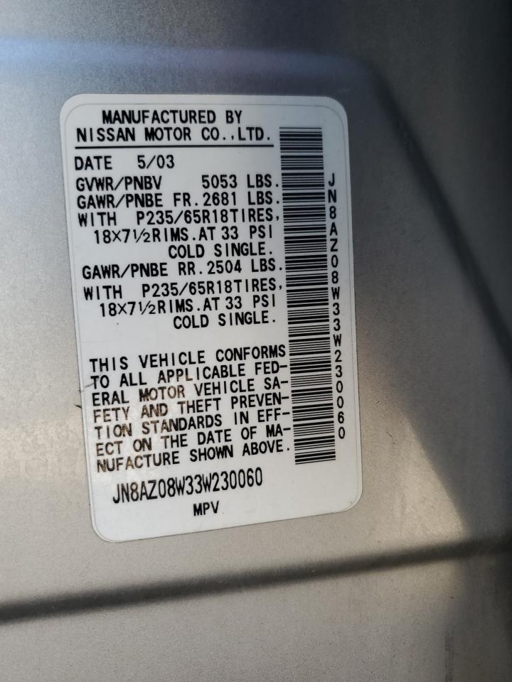 JN8AZ08W33W230060 2003 Nissan Murano Sl