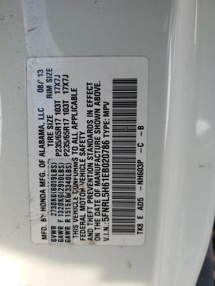 5FNRL5H61EB020786 2014 Honda Odyssey Exl