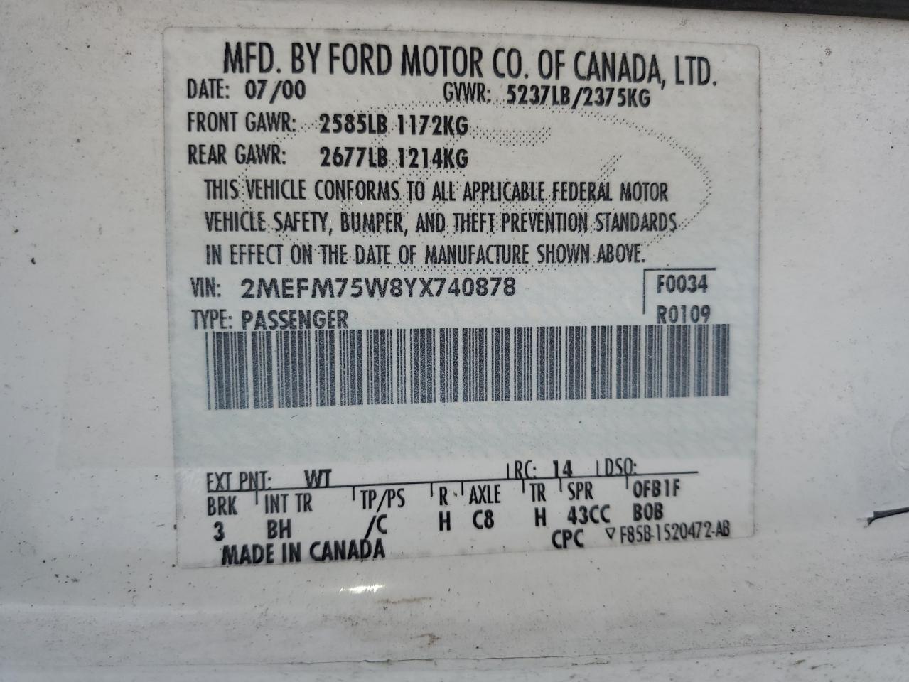 2MEFM75W8YX740878 2000 Mercury Grand Marquis Ls