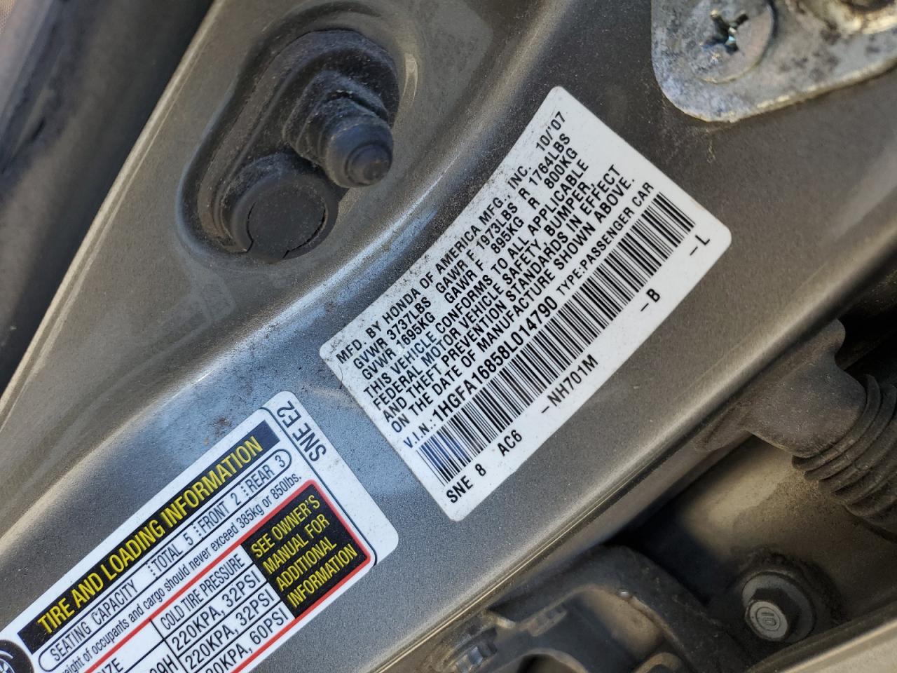 1HGFA16858L014790 2008 Honda Civic Ex