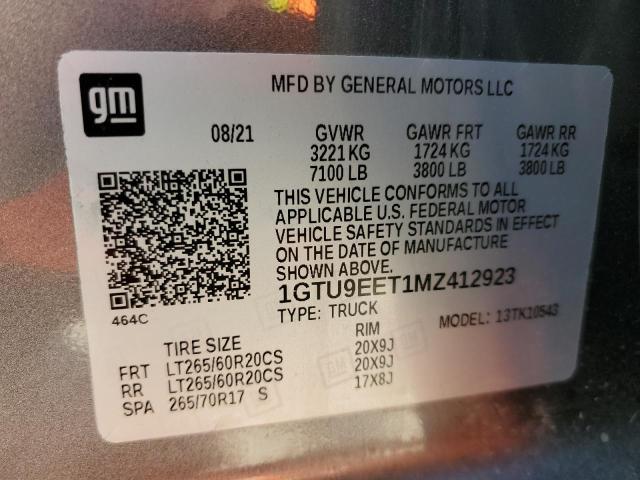 2021 GMC Sierra K1500 At4 VIN: 1GTU9EET1MZ412923 Lot: 51989854