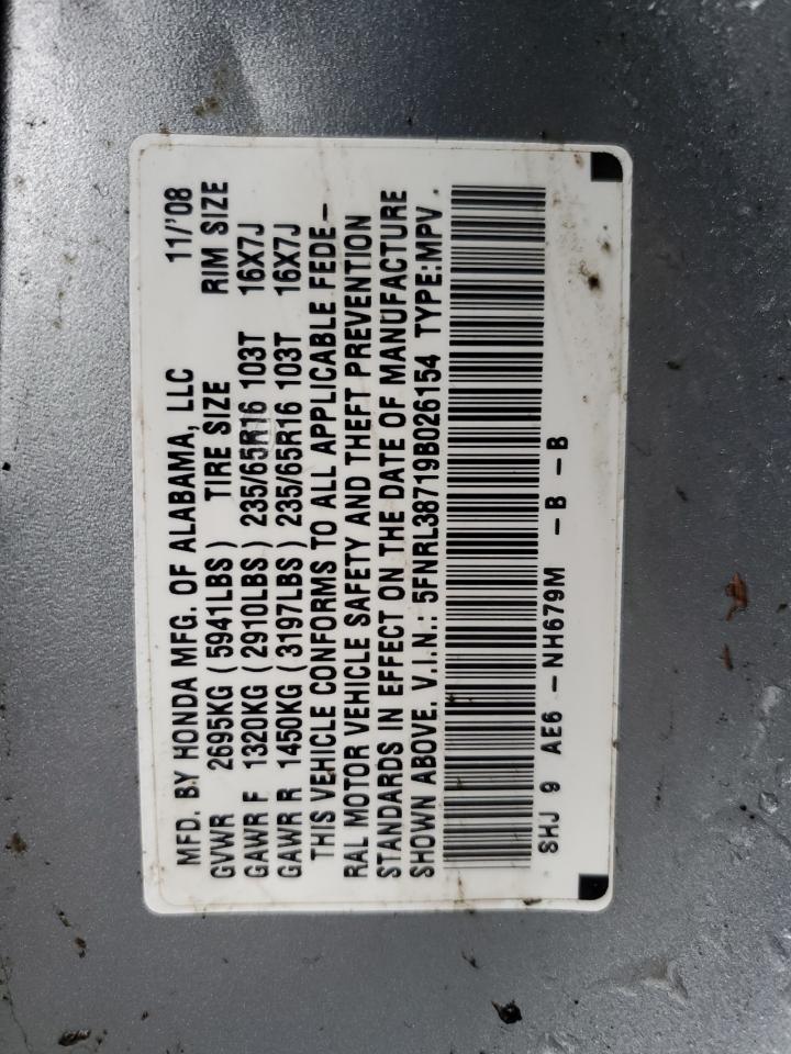 5FNRL38719B026154 2009 Honda Odyssey Exl