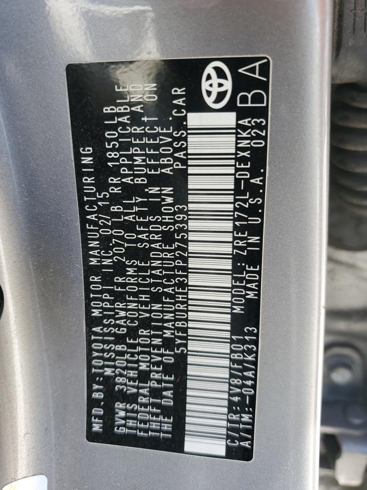 5YFBURHE3FP275393 2015 Toyota Corolla L