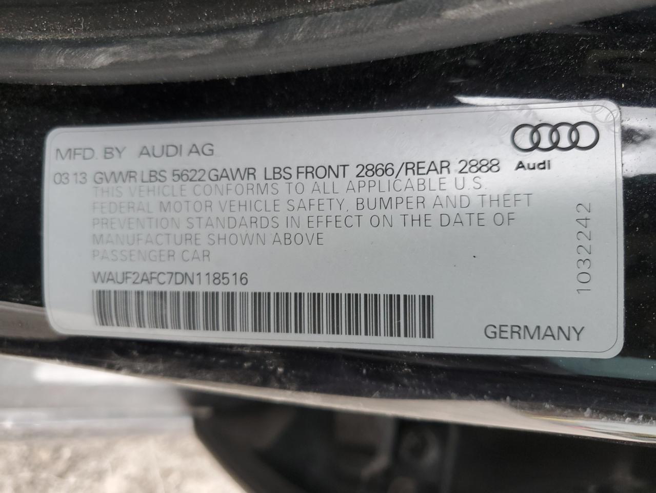 2013 Audi S6 vin: WAUF2AFC7DN118516