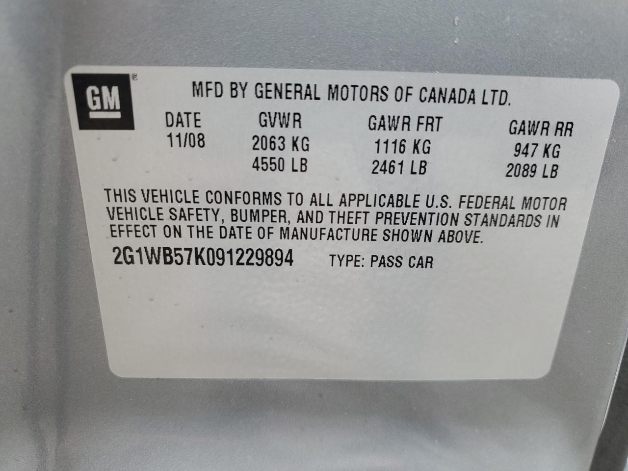 2G1WB57K091229894 2009 Chevrolet Impala Ls