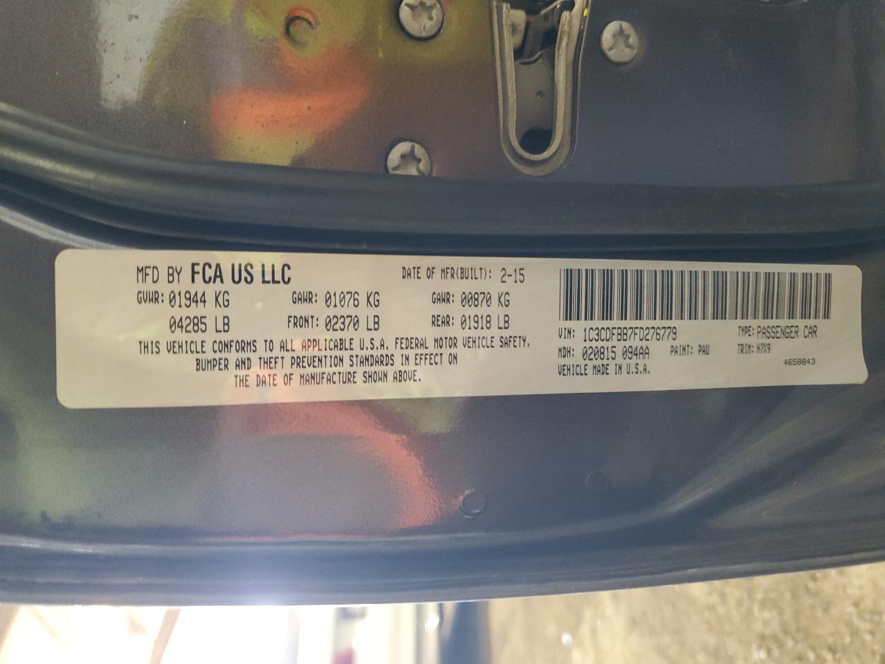 1C3CDFBB7FD276779 2015 Dodge Dart Sxt