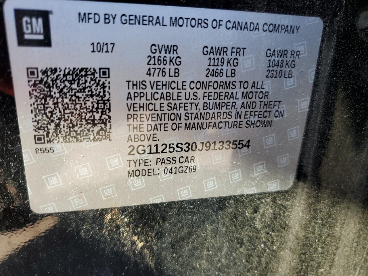 2G1125S30J9133554 2018 Chevrolet Impala Premier