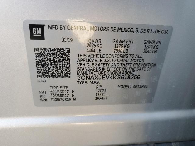 2019 Chevrolet Equinox Lt VIN: 3GNAXJEV4KS618256 Lot: 51534854