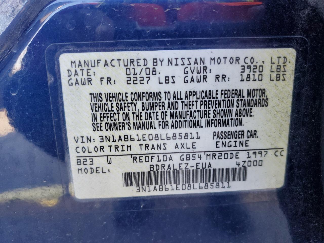 3N1AB61E08L685811 2008 Nissan Sentra 2.0