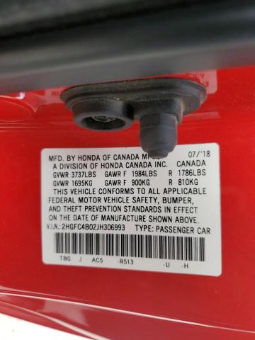 2018 Honda Civic Lx VIN: 2HGFC4B02JH306993 Lot: 50247784