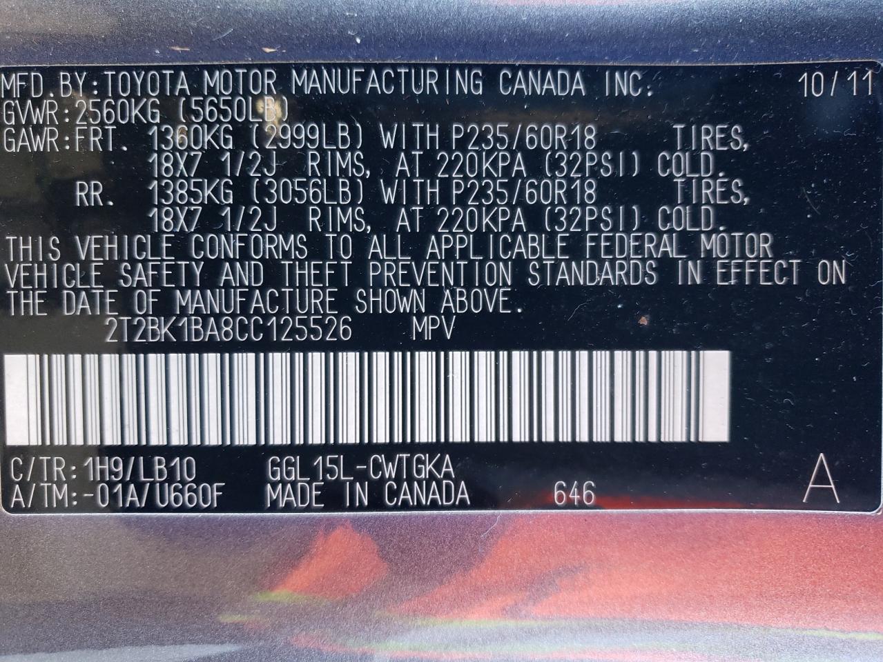 2T2BK1BA8CC125526 2012 Lexus Rx 350