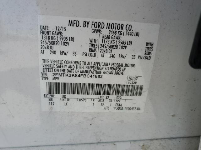 2015 Ford Edge Titanium VIN: 2FMTK3K84FBC41882 Lot: 52088254