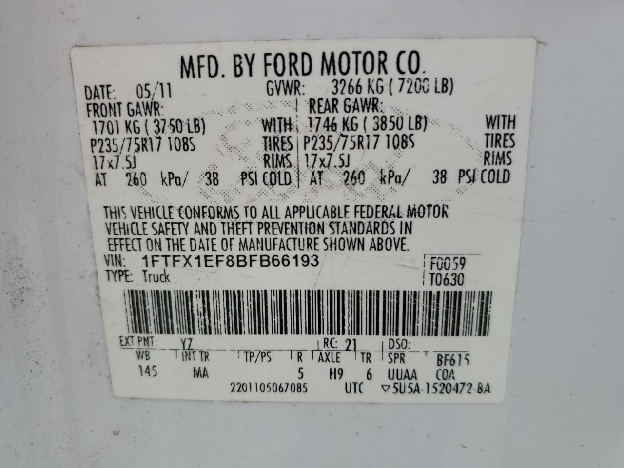 1FTFX1EF8BFB66193 2011 Ford F150 Super Cab