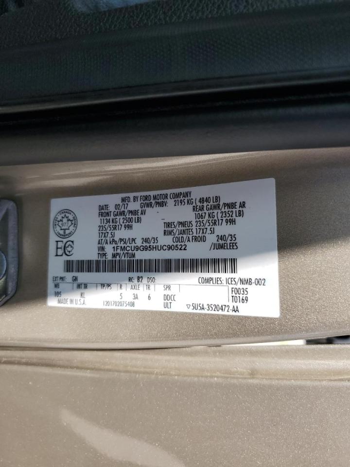 1FMCU9G95HUC90522 2017 Ford Escape Se