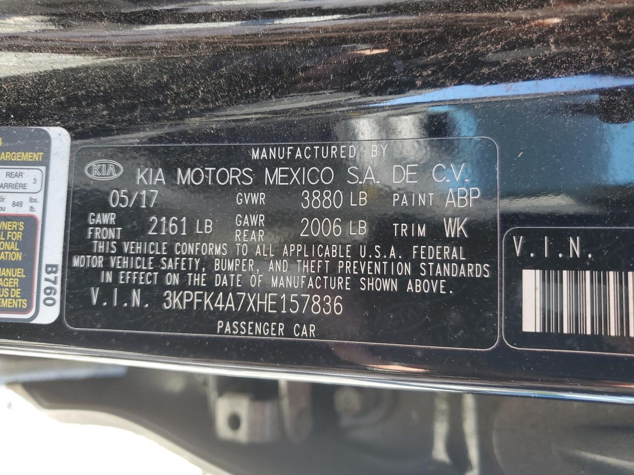 3KPFK4A7XHE157836 2017 Kia Forte Lx