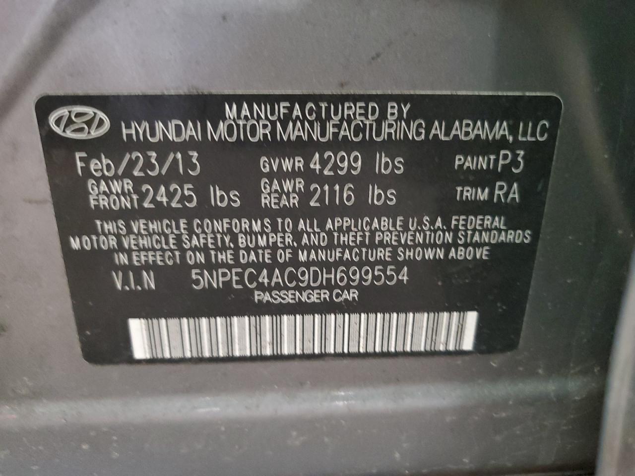 5NPEC4AC9DH699554 2013 Hyundai Sonata Se