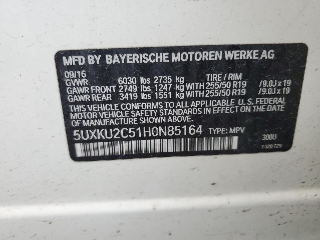 5UXKU2C51H0N85164 2017 BMW X6 xDrive35I