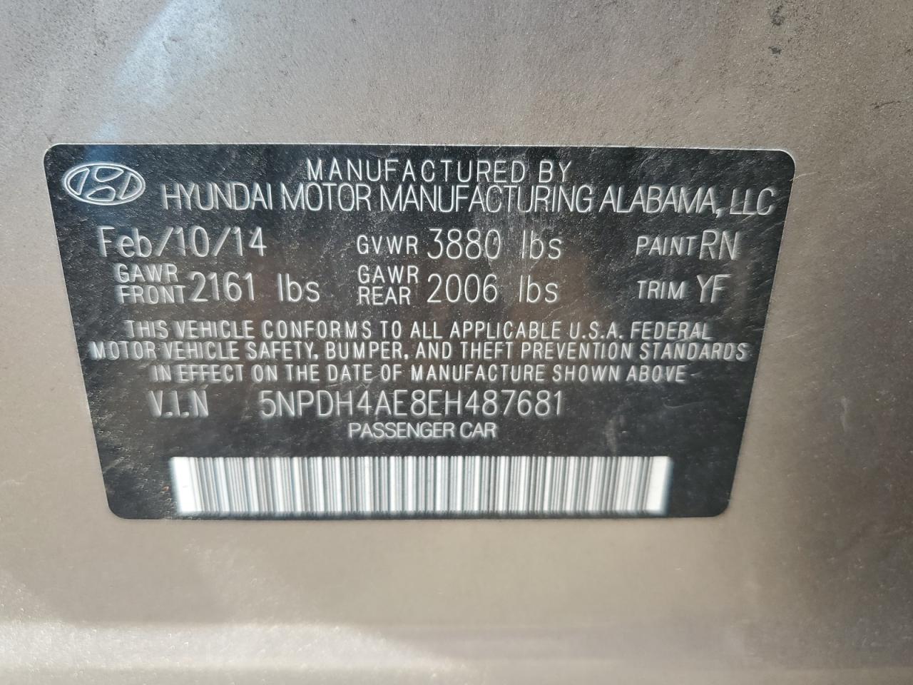 5NPDH4AE8EH487681 2014 Hyundai Elantra Se