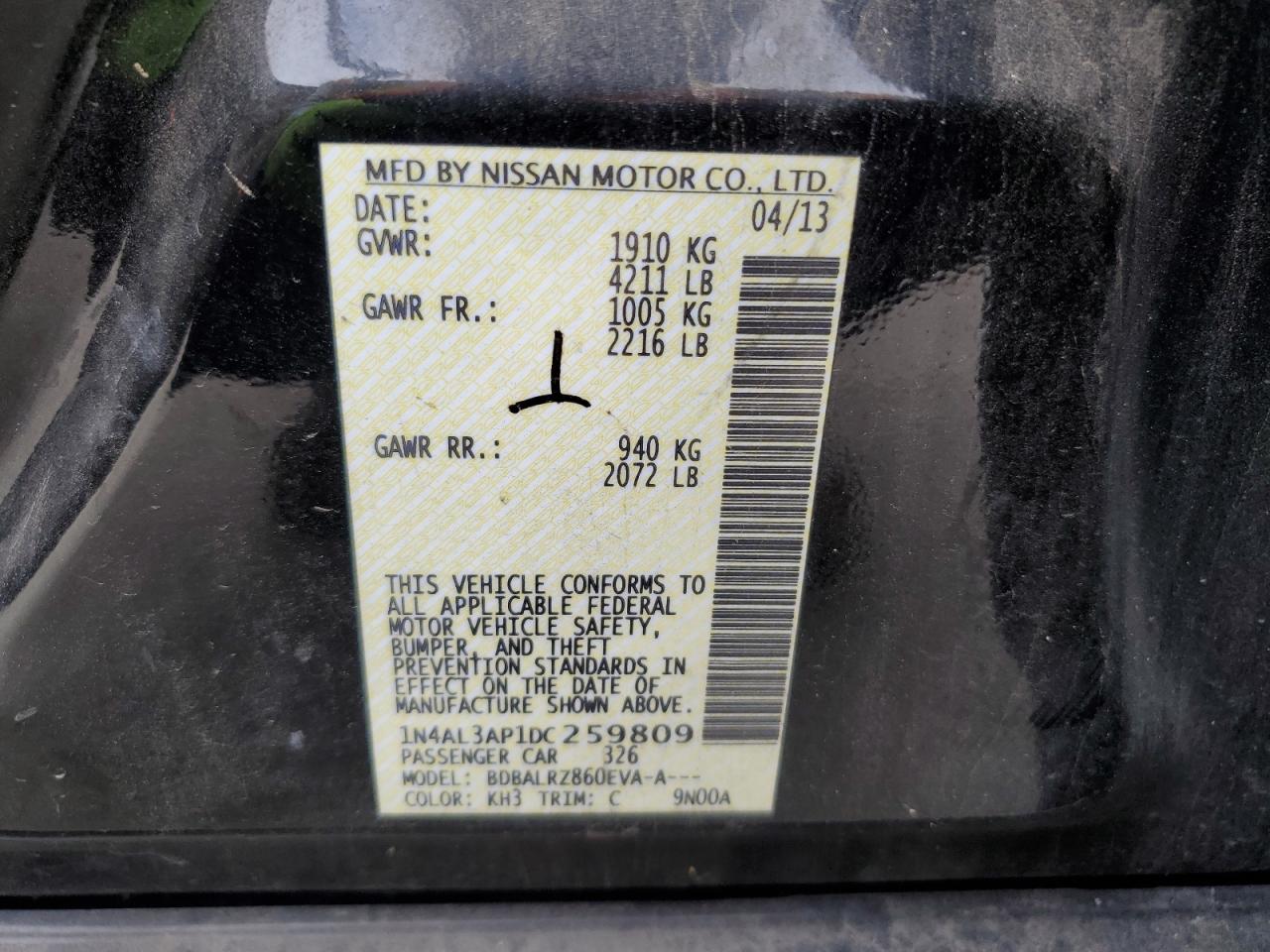 1N4AL3AP1DC259809 2013 Nissan Altima 2.5