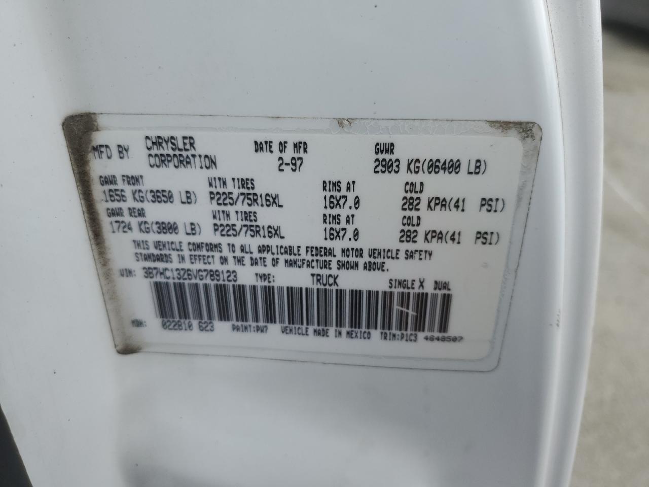 3B7HC13Z6VG789123 1997 Dodge Ram 1500