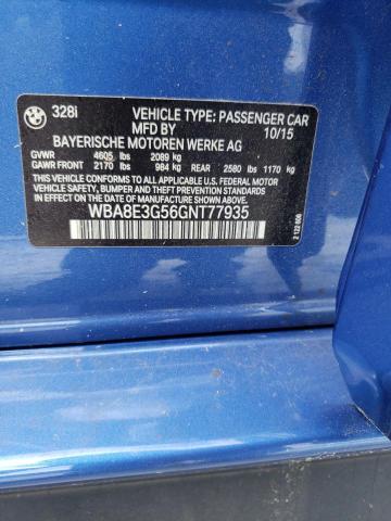 2016 BMW 328 Xi Sulev VIN: WBA8E3G56GNT77935 Lot: 51215154