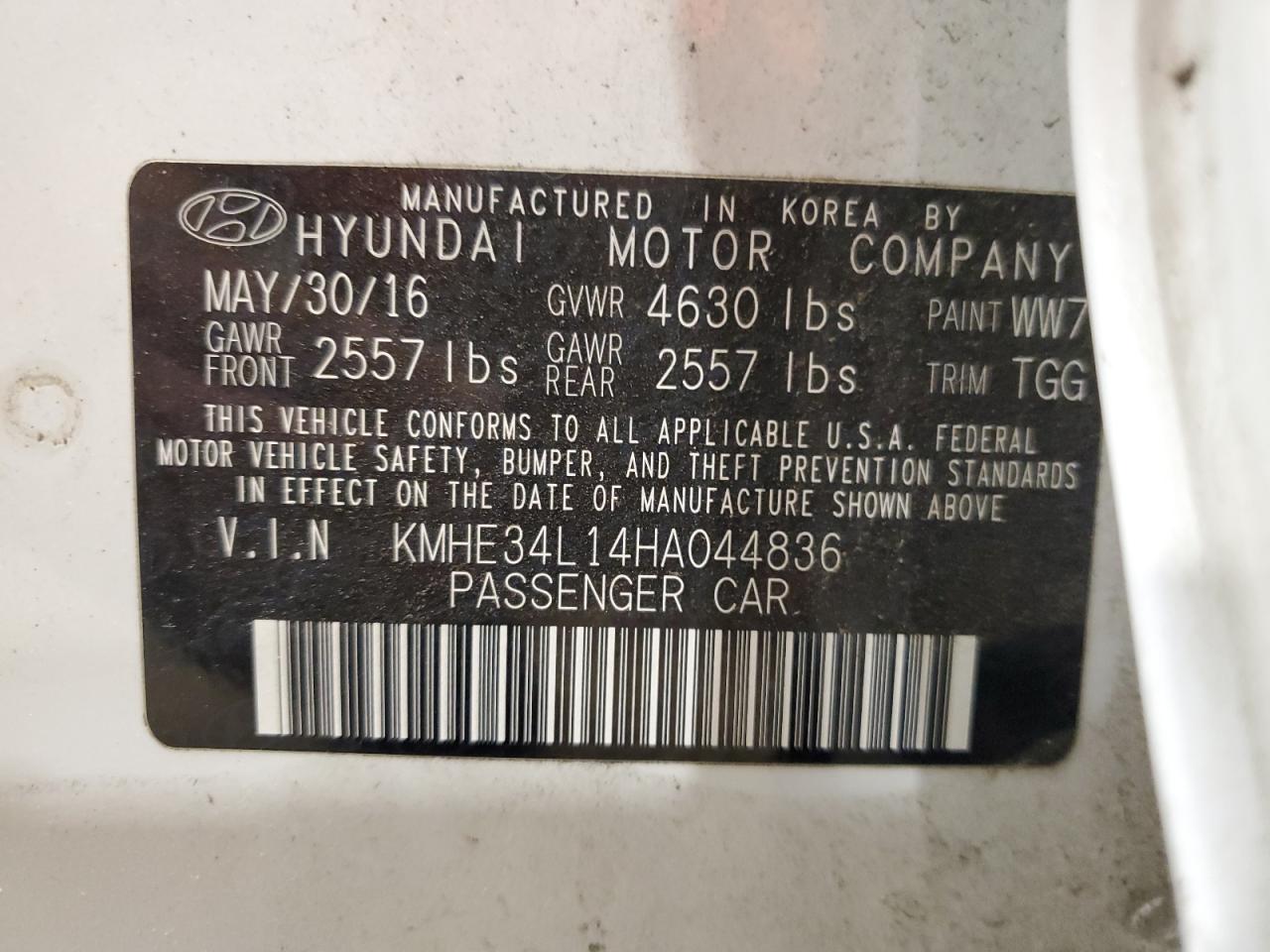 2017 Hyundai Sonata Hybrid vin: KMHE34L14HA044836