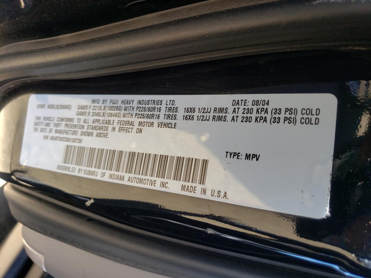 4S4BT63CX56103726 2005 Subaru Baja Turbo