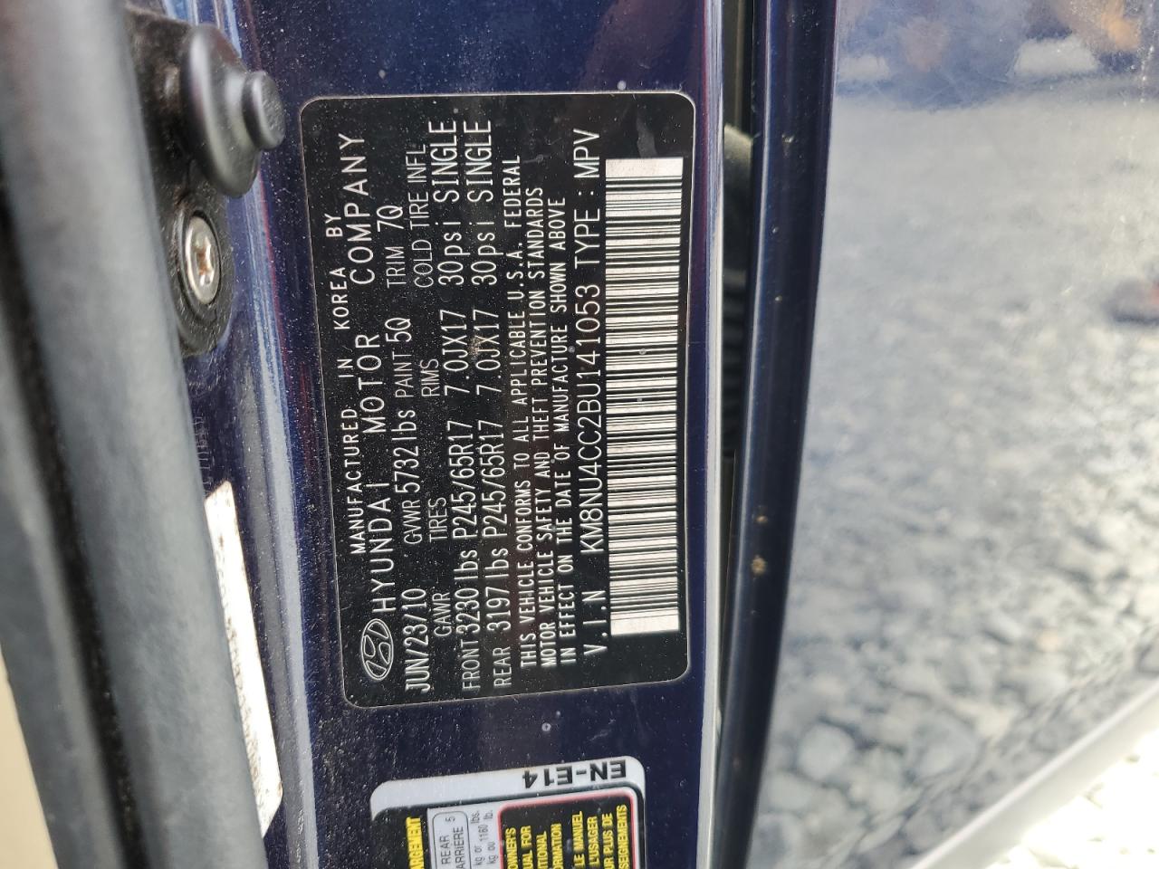 KM8NU4CC2BU141053 2011 Hyundai Veracruz Gls