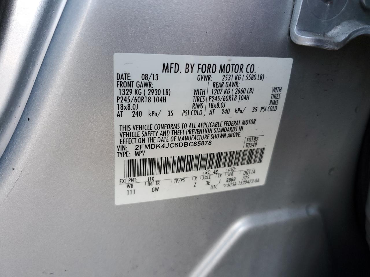 2FMDK4JC6DBC85878 2013 Ford Edge Sel