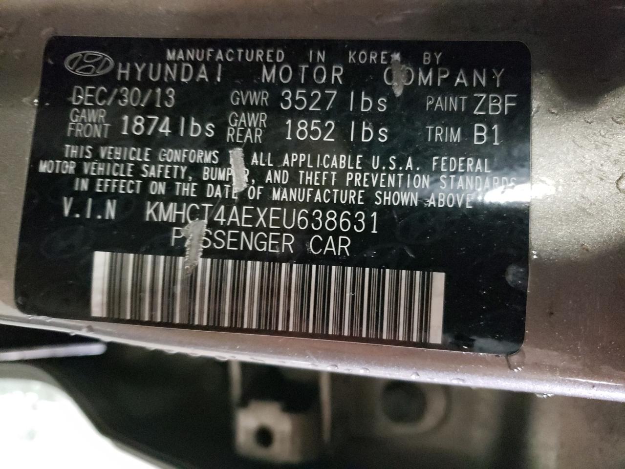 KMHCT4AEXEU638631 2014 Hyundai Accent Gls