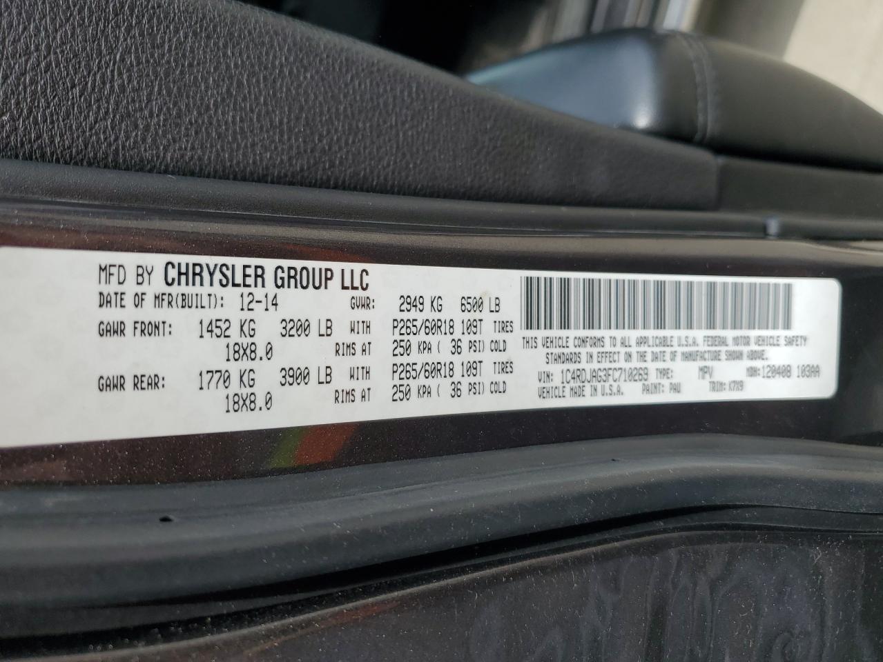 1C4RDJAG3FC710269 2015 Dodge Durango Sxt