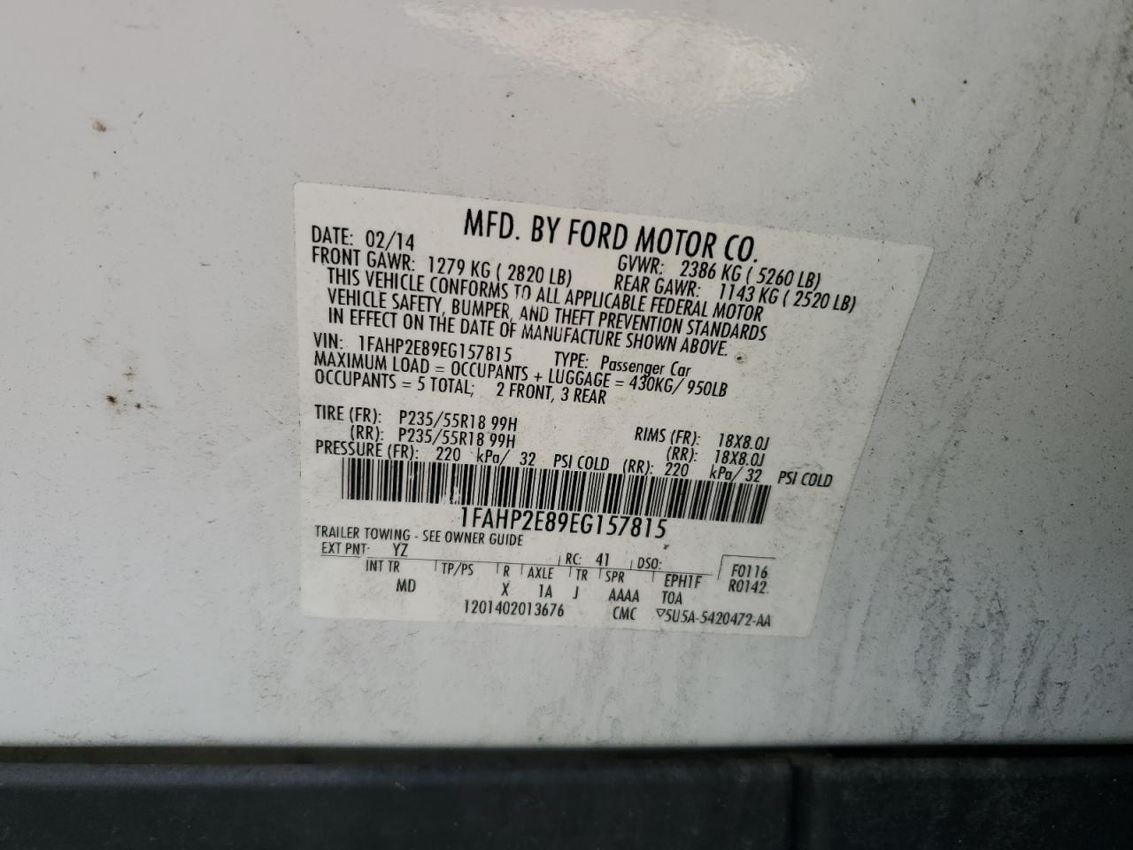 1FAHP2E89EG157815 2014 Ford Taurus Sel