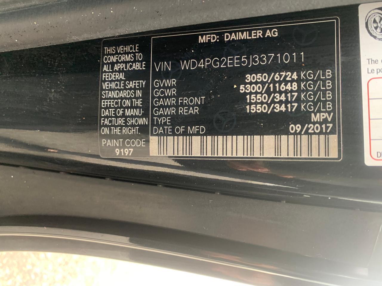 2018 Mercedes-Benz Metris vin: WD4PG2EE5J3371011