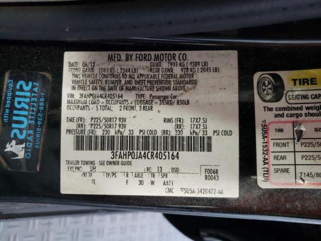 2012 Ford Fusion Sel VIN: 3FAHP0JA4CR405164 Lot: 51342354