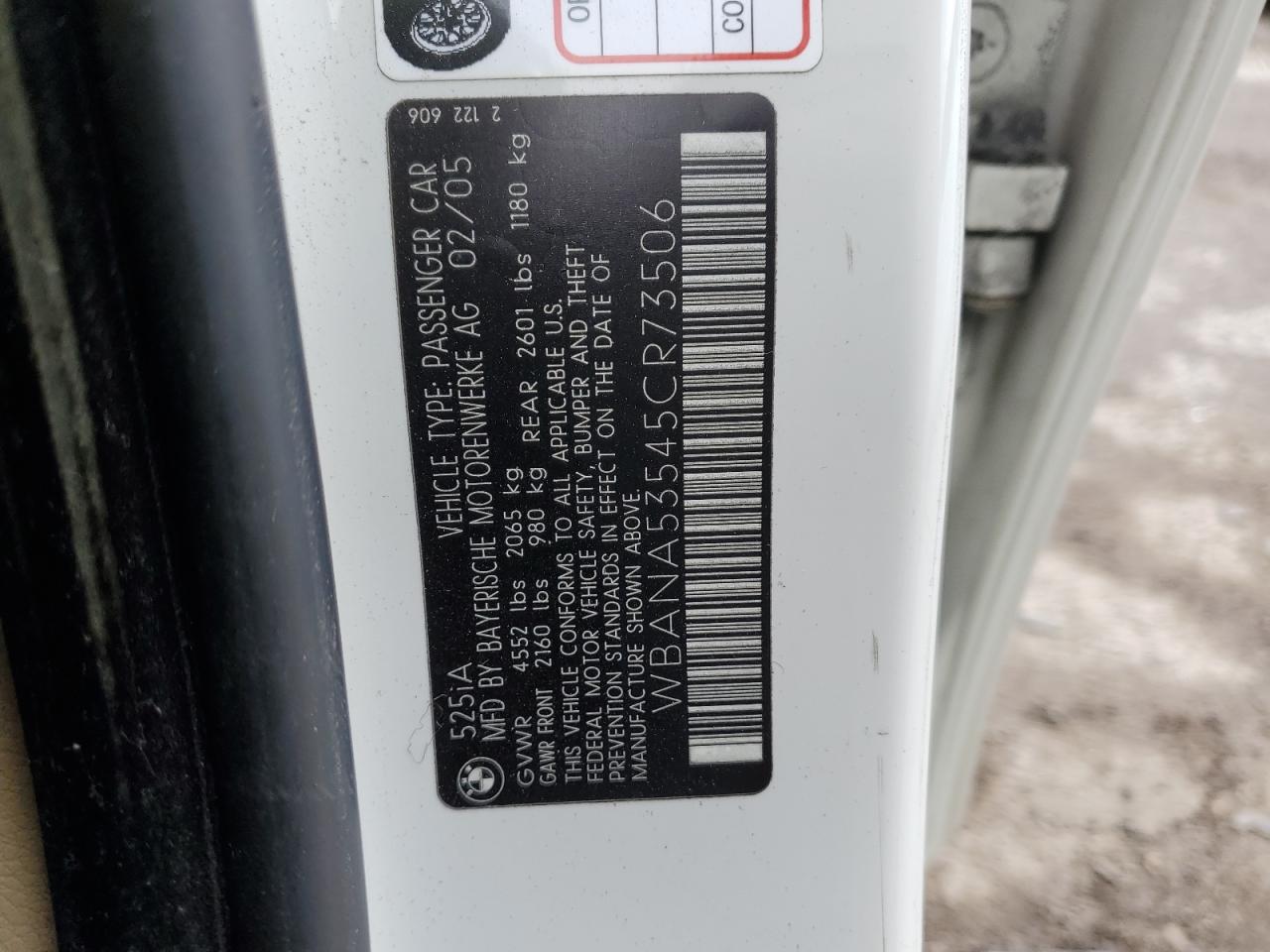 WBANA53545CR73506 2005 BMW 525 I