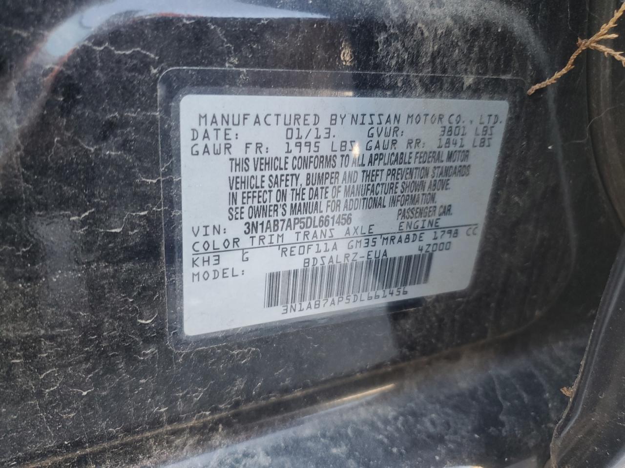 3N1AB7AP5DL661456 2013 Nissan Sentra S