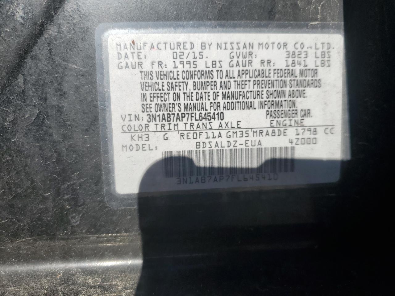 3N1AB7AP7FL645410 2015 Nissan Sentra S