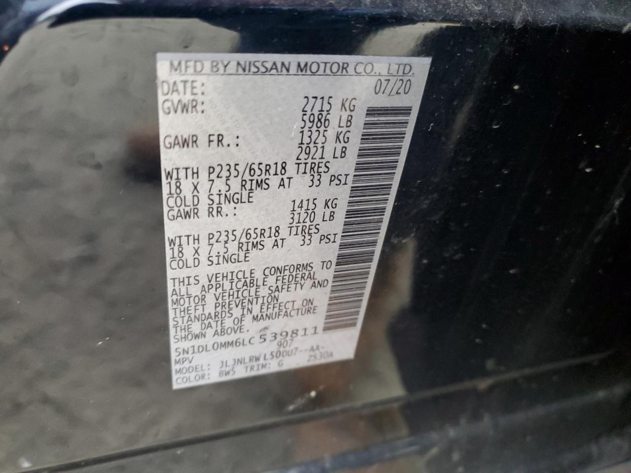 5N1DL0MM6LC539811 2020 Infiniti Qx60 Luxe